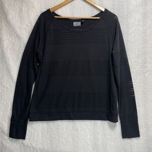 Athleta Limitless Perforated Long Sleeve Top XL Black Crew Neck Activewear